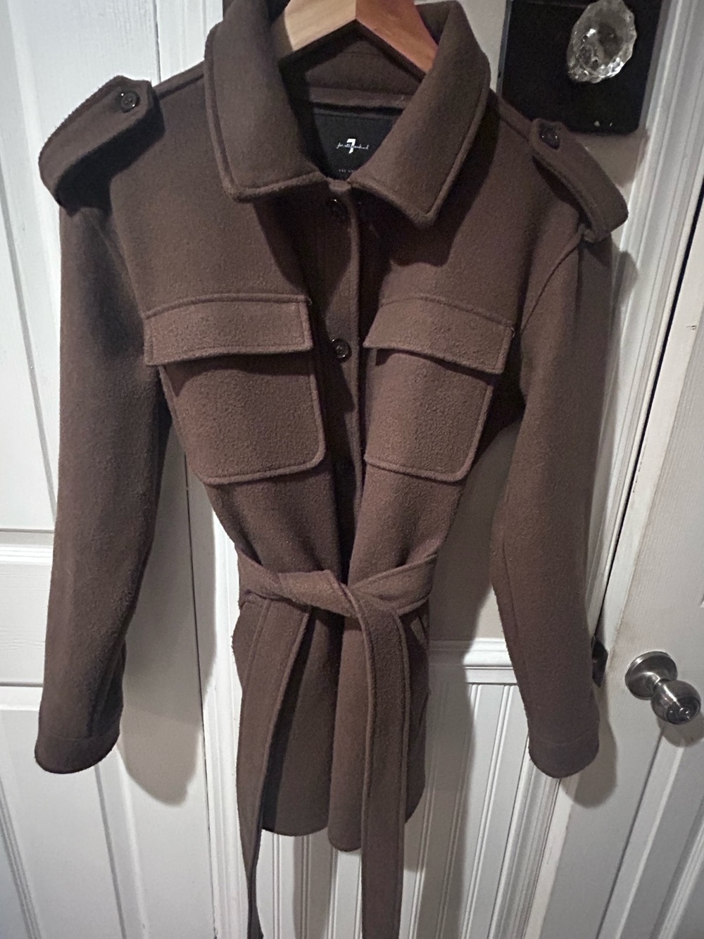 7 For All Mankind Olive Brown Belted Utility Shacket Jacket -